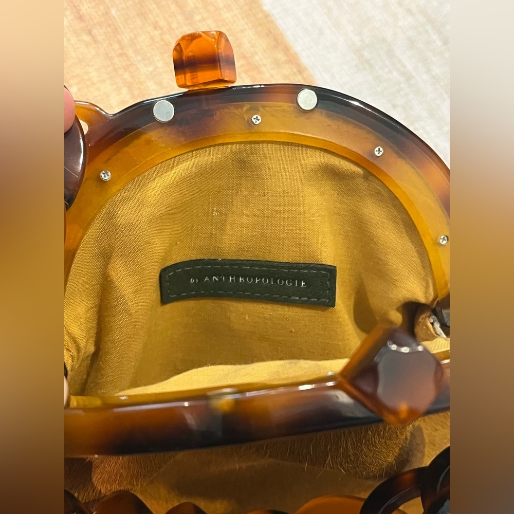 Anthropologie 100% Calf Hair Mini Top Handle Bag 8” brown and tortoiseshell - Picture 8 of 10